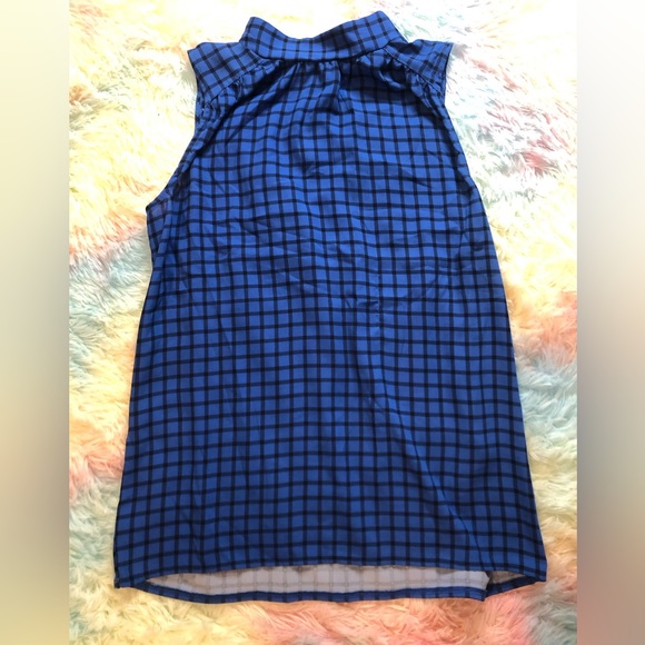Ann Taylor High Neck Blue Plaid Tank - Picture 3 of 5
